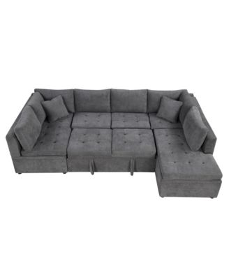 117" Oversized U-Sofa Couch Bed with Pillows