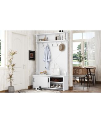 Streamdale Stylish Hall Tree with Storage Bench, Coat Hooks, and Sliding Doors