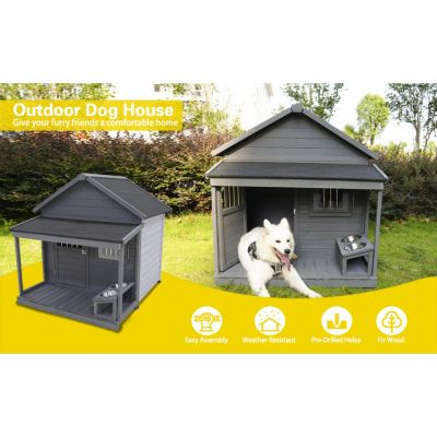 Streamdale Large Solid Wood Dog House with Terrace (44"x44"x44")