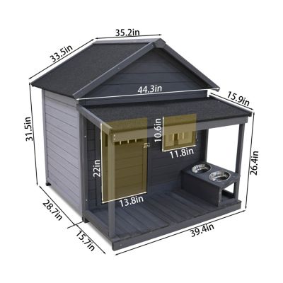Streamdale Large Solid Wood Dog House with Terrace (44"x44"x44")