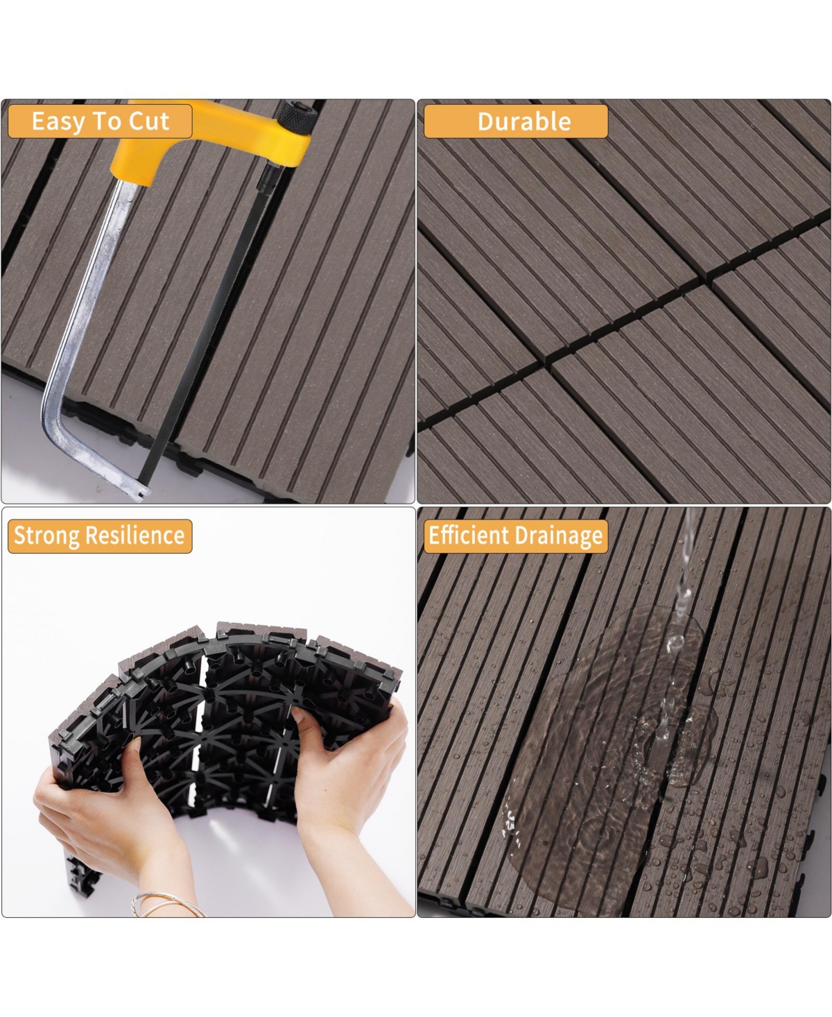 Streamdale Furniture Wood Plastic Composite Deck Tiles Set of 20, Sustainable Fsc Composite Decking Resist Rust, Water, Weather, Easy to Diy & Maintai