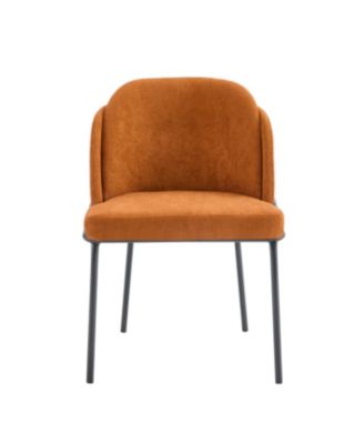 Modern Dining Chairs Set of 2 with Curved High Back, Brown Fabric Seats, Black Iron Legs