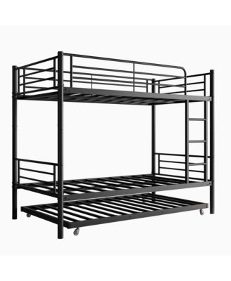 Twin Bunk Bed with Trundle, Metal, Noise Free, Black