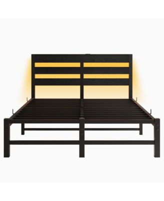 Streamdale Modern Metal Bed Frame with Lights, Outlets, Storage