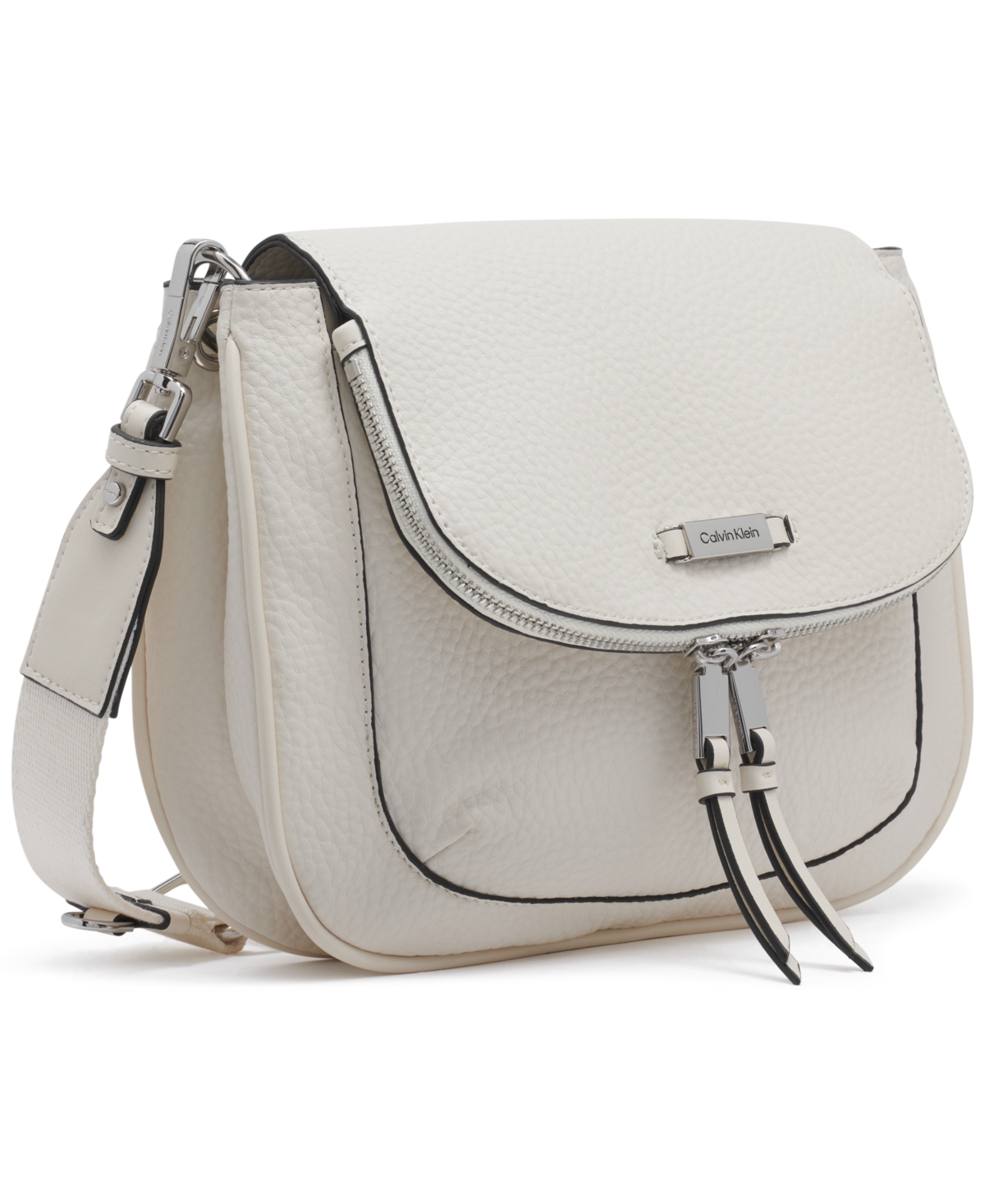 Calvin Klein Zulle Zip-around Crossbody With Signature Hang Off In Cherub White
