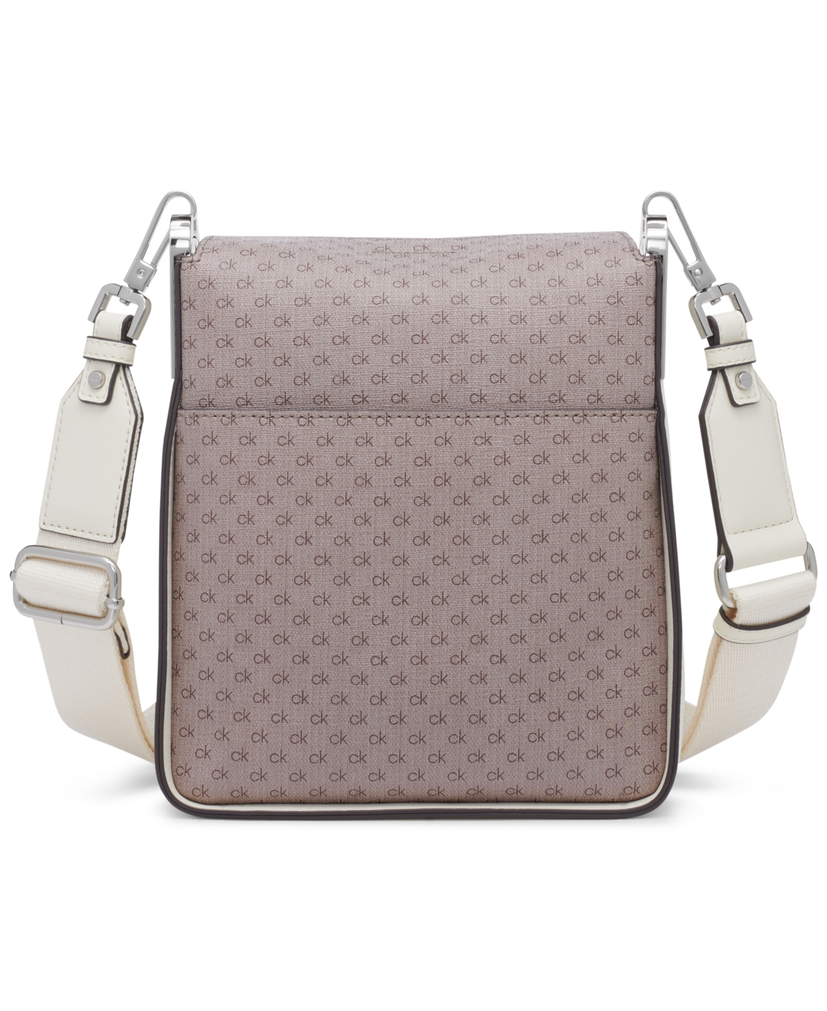 Calvin Klein Fay Mini Signature Adjustable Crossbody With Magnetic Top Closure In Almond Taupe,cherub White