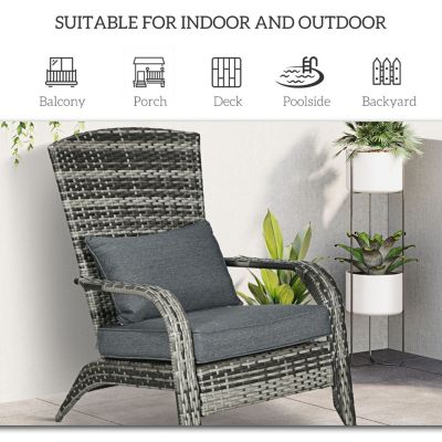 Patio Wicker Adirondack Chair, Outdoor All-Weather Rattan Fire Pit Chair w/ Soft Cushions, Tall Curved Backrest and Comfortable Armrests for Deck or Garden, Gray