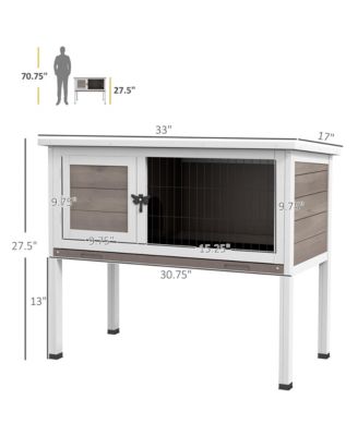 Elevated Wooden Rabbit Hutch, Indoor/Outdoor Bunny Cage with Hinged Asphalt Roof and Removable Tray for Single, Dwarf, or Guinea Pig, Brown