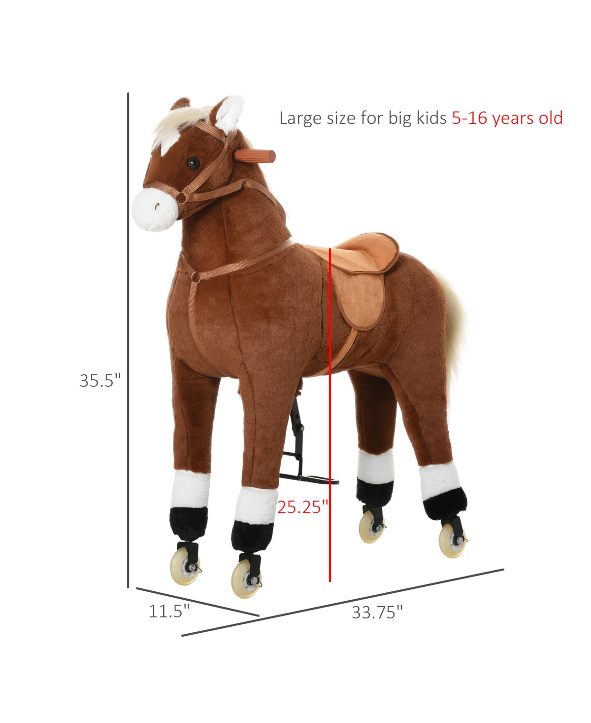 Streamdale Furniture Kids Ride-on Walking Horse with Easy Rolling Wheels, Soft Huggable Body, & a Large Size for Kids 5-16 Years