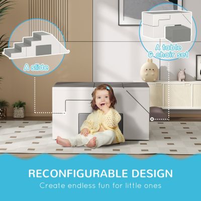 Foam Play Set for Toddlers and Children, Easy-to-clean 2 Piece Soft & Safe Kids Climbing Set for Crawling or Sliding, Light Gray