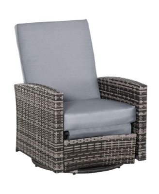 Outdoor Wicker Swivel Recliner Chair, Reclining Backrest, Lifting Footrest, 360 Rotating Basic, Water Resistant Cushions for Patio, Gray