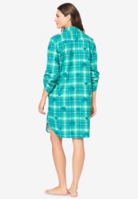 Plus Size Plaid Flannel Button-Front Sleepshirt