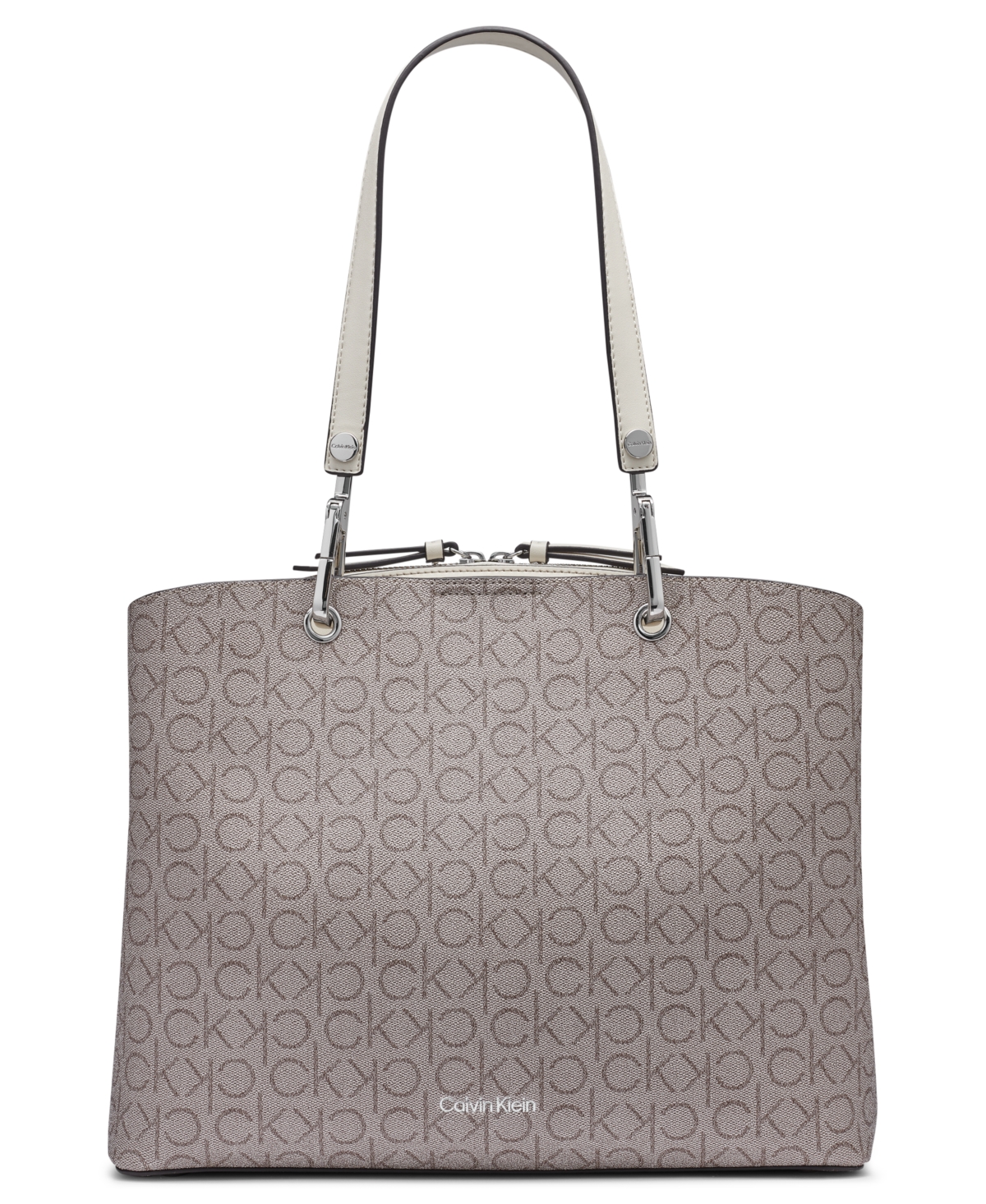 Calvin Klein Garnet Signature Triple Compartment Top Zipper Tote In Almond Taupe,cherub White