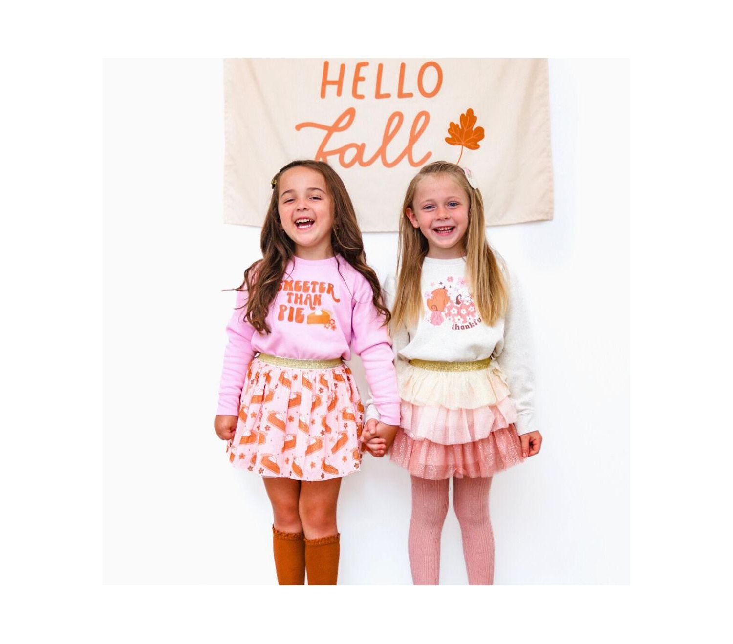 Little and Big Girls Thankful Pumpkin Daisy Thanksgiving Sweatshirt