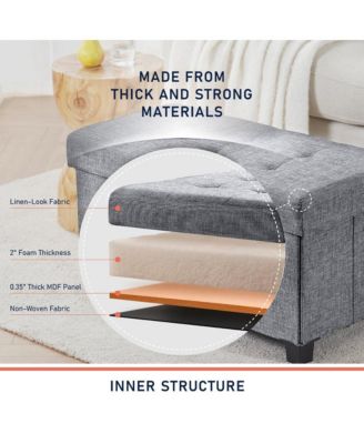 Foldable Tufted 30 Inch Linen Bench Storage Ottoman with Legs