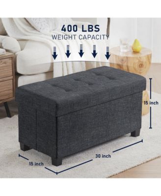 Foldable Tufted 30 Inch Linen Bench Storage Ottoman with Legs