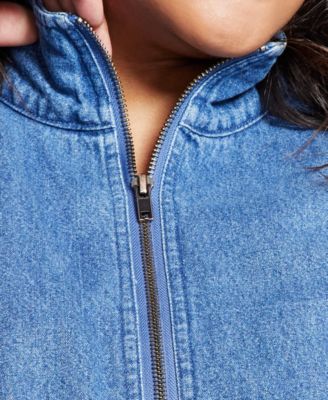 Plus Size Denim Bomber Jacket 