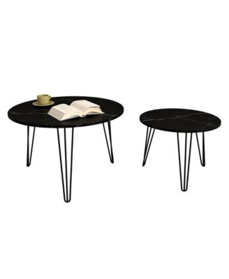 27.56" Round Marble Coffee & End Table Set