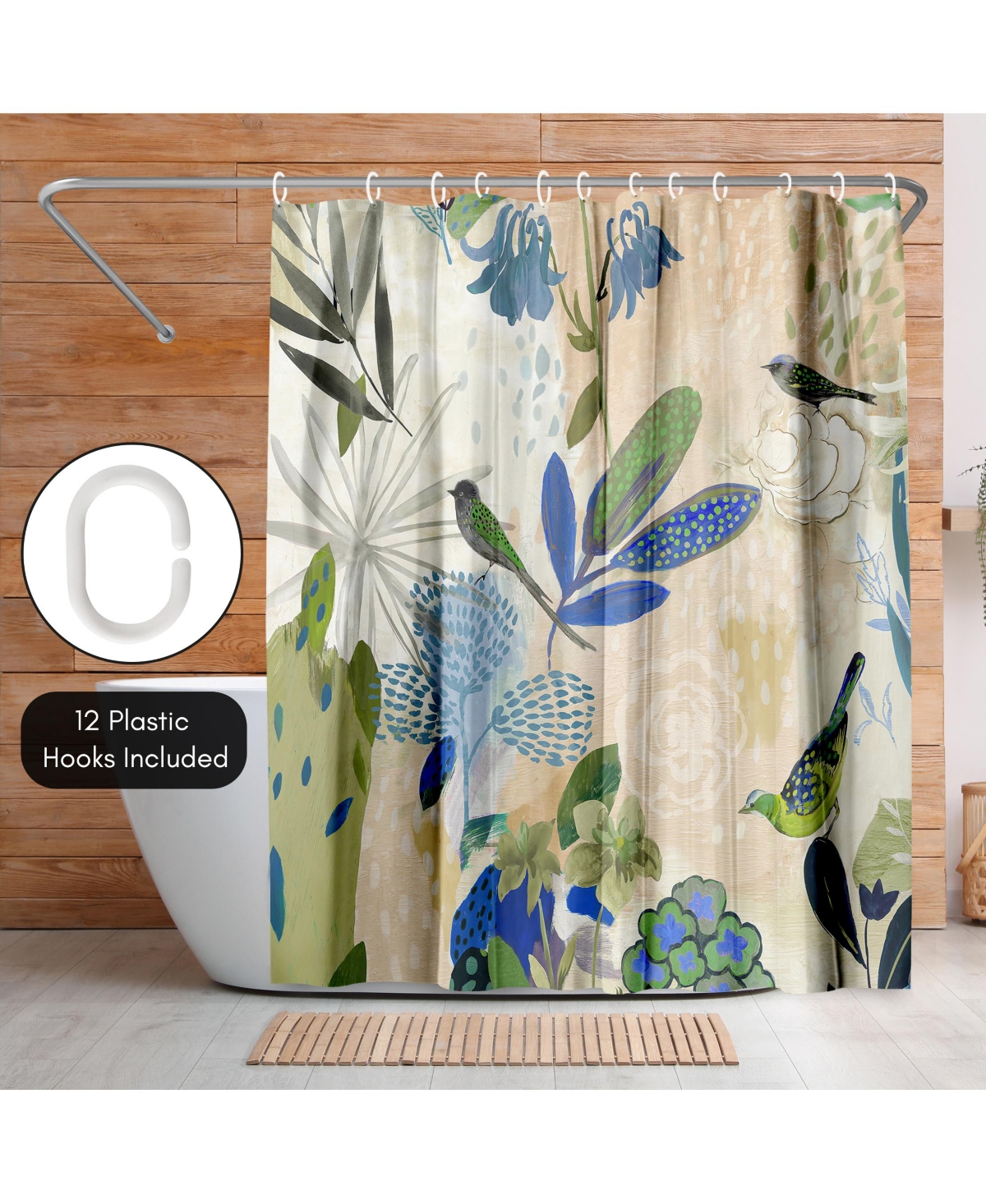 Americanflat Floral Shower Curtain Where the Passion Flower Grows by Pi Creative Art - Blue