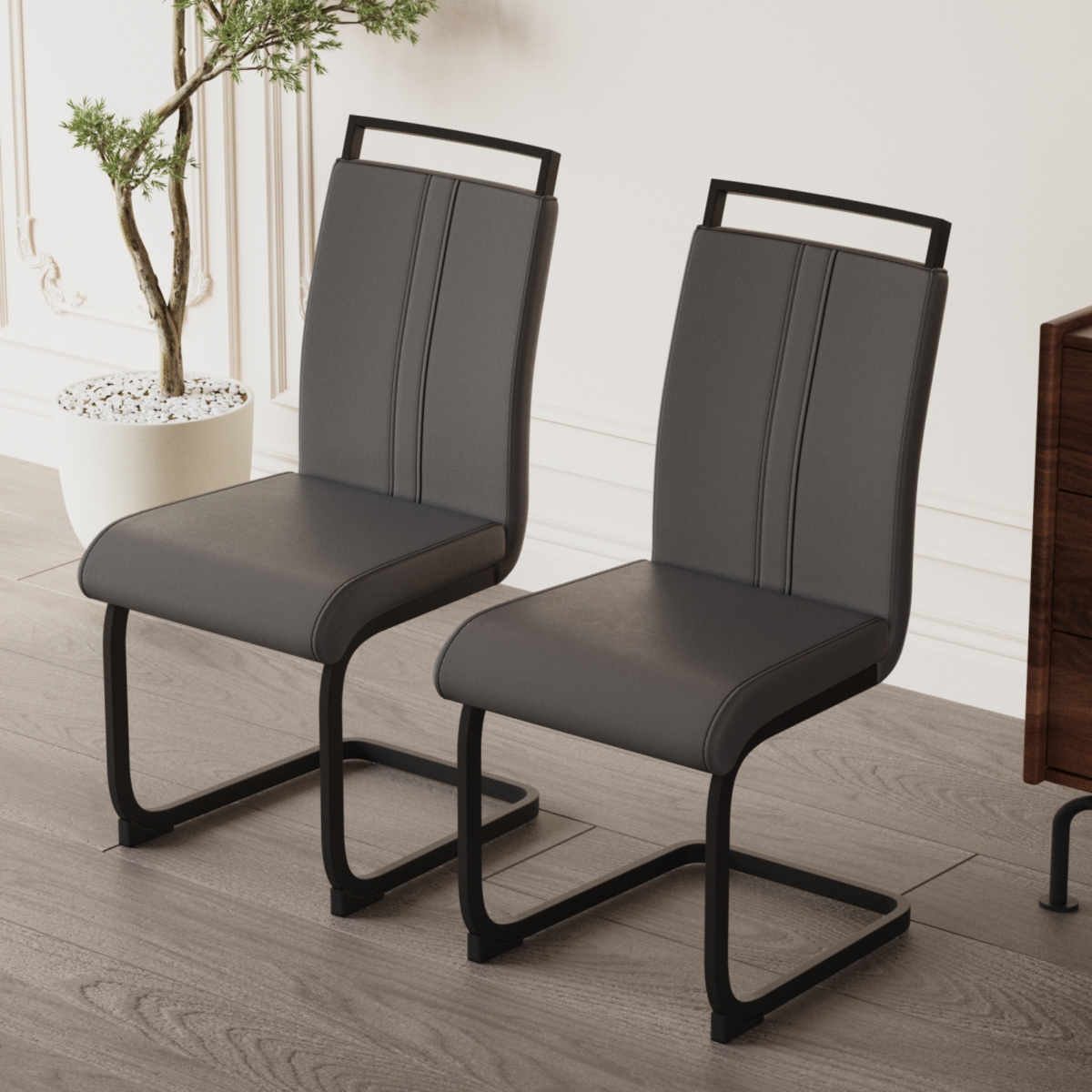 Streamdale Modern Pu Faux Leather Upholstered Dining Chairs (Grey, Set of 2)
