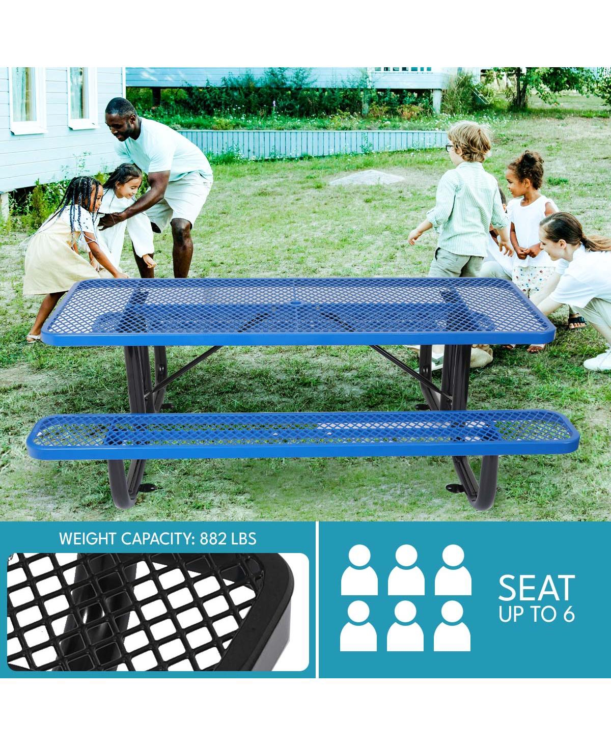 Streamdale Steel Picnic Table with Umbrella Hole in Blue