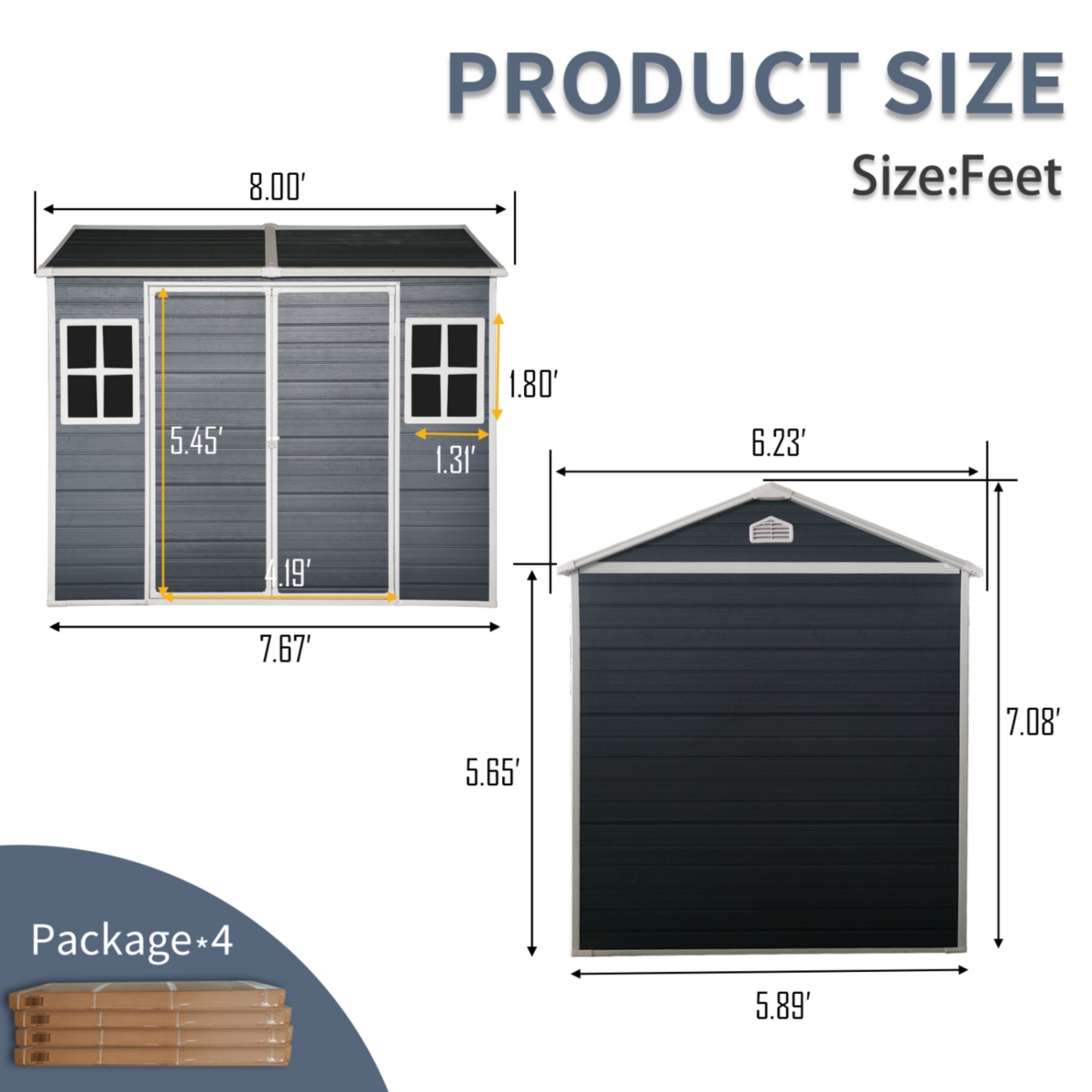 Streamdale Furniture 6x8ft Resin Outdoor Storage Shed with Two-Window and Floor,- Black