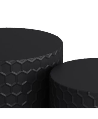 Stylish and Minimalist Nesting Coffee Table Set with Honeycomb Design, Modern Round Coffee Table, Drum Circle Coffee Table for Living Room, Bedroom, Black(Set of 2 Pieces)