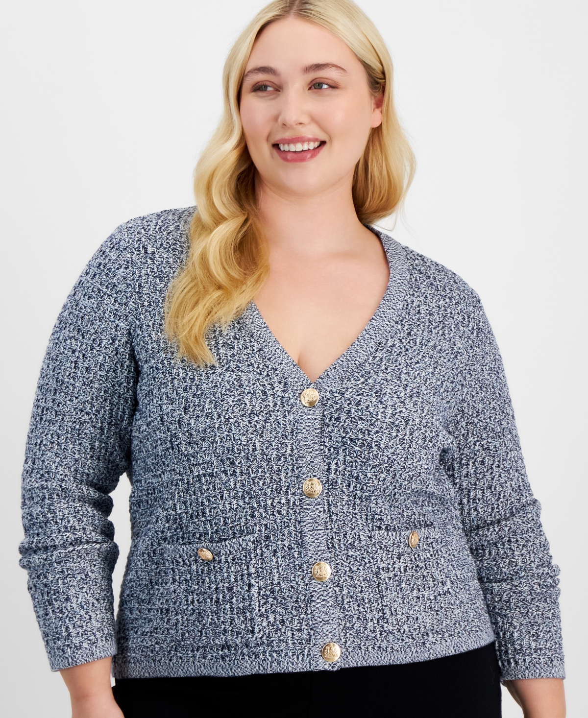 On 34th Trendy Plus Size Cotton Button-Front Cardigan, Created for Macy's