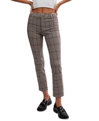 Free People Women's Molly Plaid Mid Rise Slim-Leg Pants Macy's