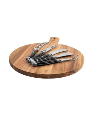 Laguiole 6-Piece Artisan Cheese Knife Set and Round Wood Board