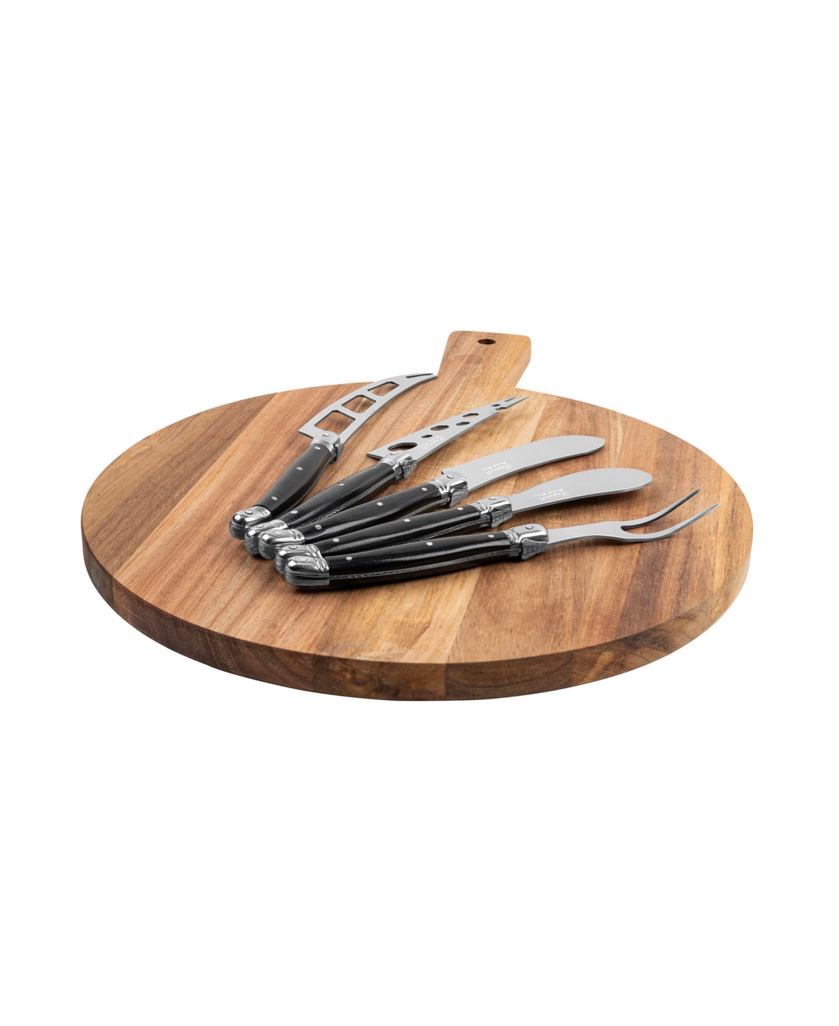 French Home Laguiole 6-piece Artisan Cheese Knife Set And Round Wood Board In Black And Wood