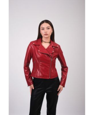 Women's Leather Jacket, Red, Created for Macy's