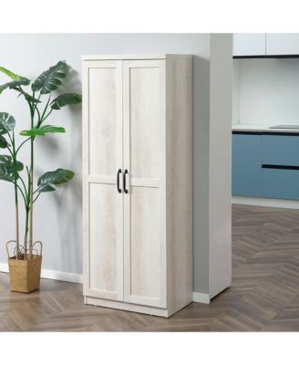 63" 2-Door Kitchen Pantry, Freestanding Storage Cabinet with 5-tier Shelving and 2 Adjustable Shelves for Dining Room, Antique White