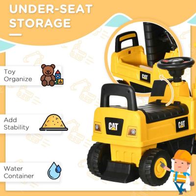 Excavator Ride on Toy, CAT Licensed Kids Manual Pedal Ride on Excavator with Manual Shovel, Horn, Hidden Storage for 18-36 Months Boys and Girls, Yellow