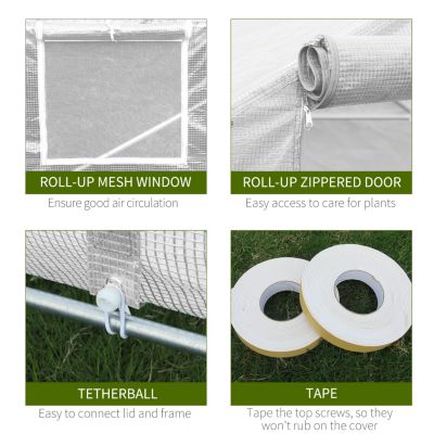 20' x 10' x 7' Walk-in Tunnel Greenhouse with Zippered Mesh Door & 8 Mesh Windows, Gardening Plant Hot House with Galvanized Steel Hoops, White