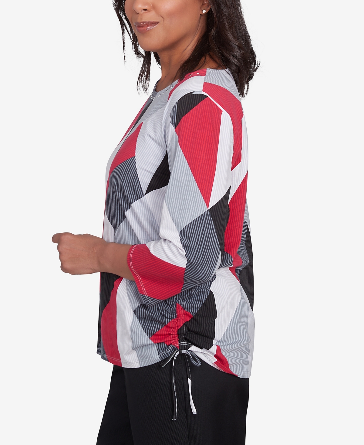Alfred Dunner Petite Key Items Stained Glass Print Crew Neck Top In Multi