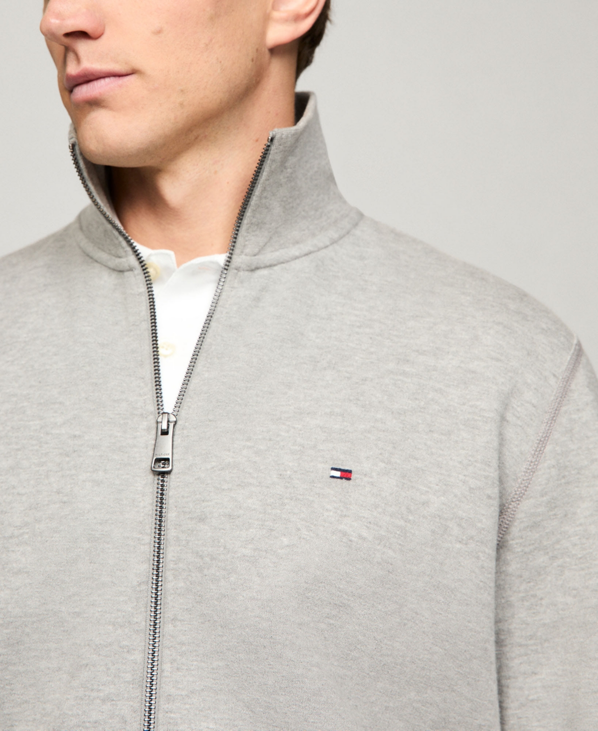 Shop Tommy Hilfiger Men's Essential Full-zip Fleece Sweatshirt In Medium Grey Heather