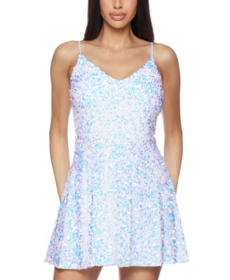 B Darlin - Juniors' V-Neck Sphaghetti-Strap A-Line Sequin Dress
