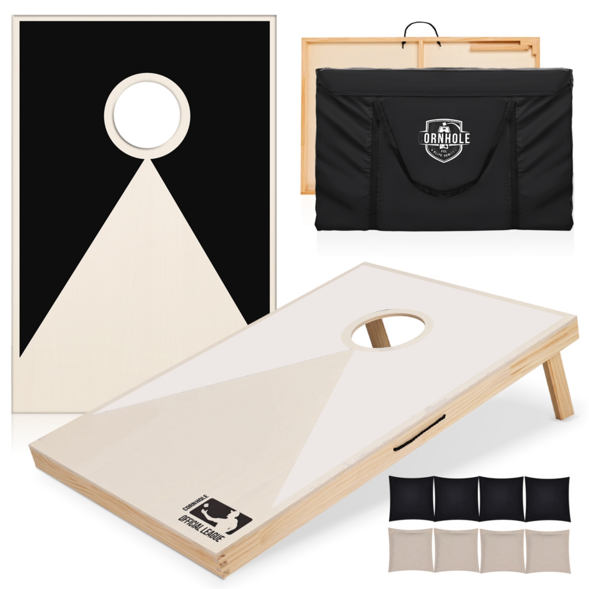 Solid Wood Premium Cornhole Set - 3 Feet x 2 Feet Game Boards, Includes Set of 8 Corn Hole Toss Bags - Black white