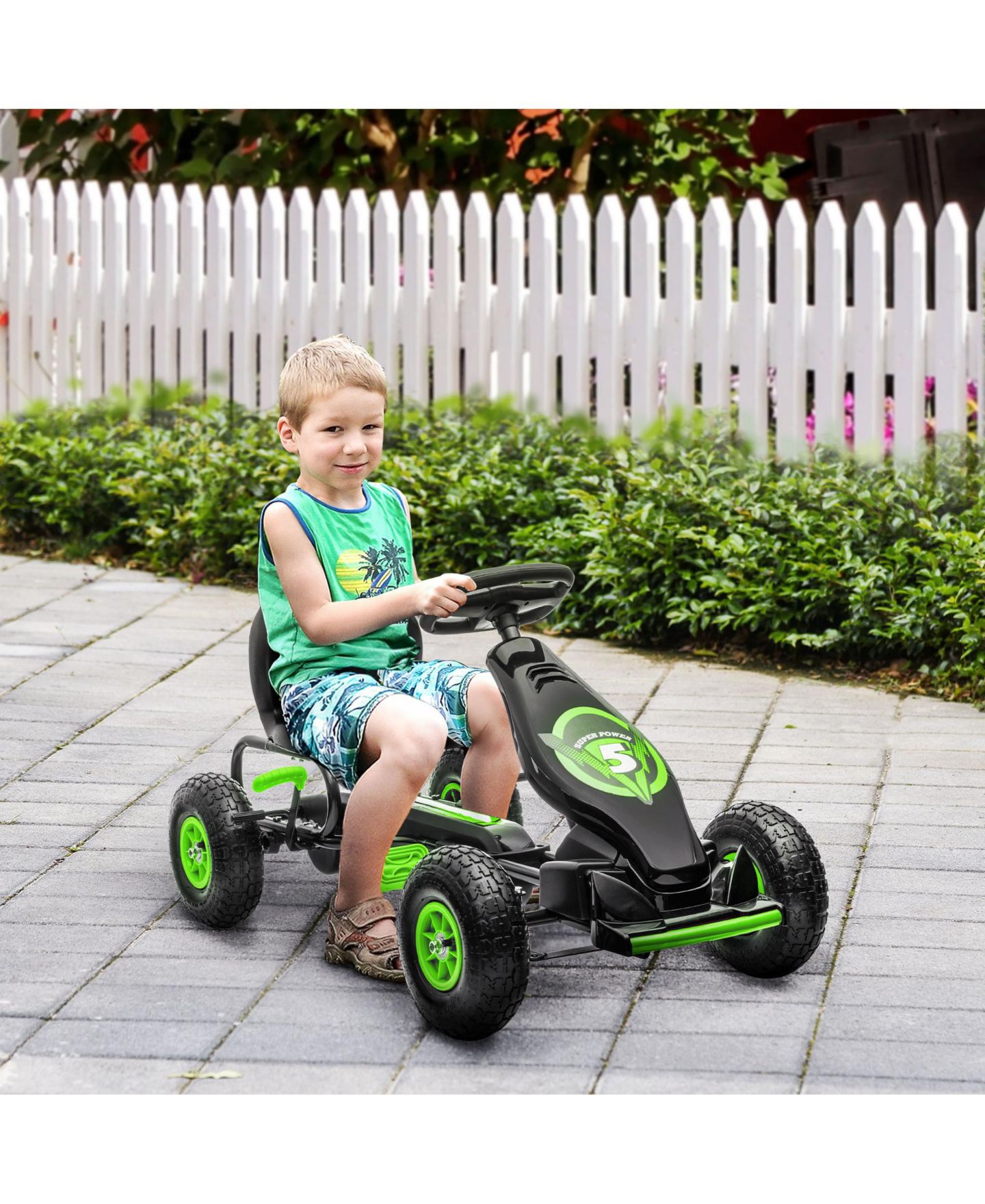 Детская игрушка Streamdale Furniture Pedal Go-Kart Adjustable Seat, Safety Hand Brake Ride-On Toy, 110 lbs., Ages 5-12, цвет: Зелёный — фото 9