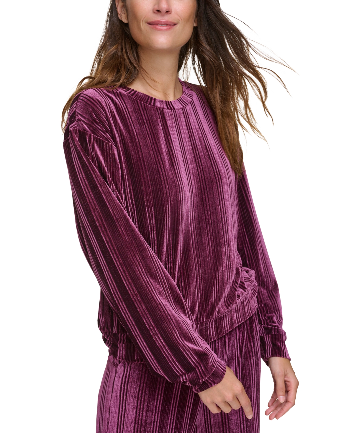 Marc New York Andrew Marc Sport Women's Velvet Ribbed Top In Malbec