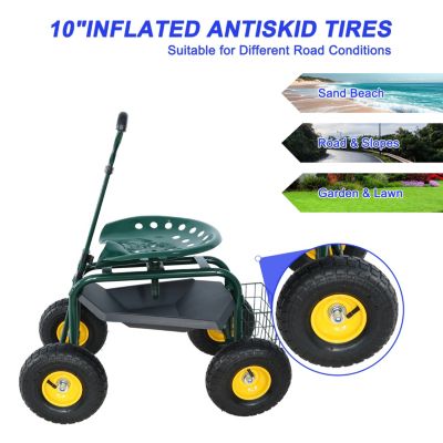 Streamdale Garden Trolley Rolling Stool with Handle and Tray