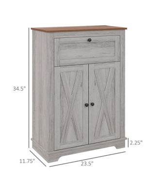 Farmhouse Barn Door Accent Cabinet, Kitchen Sideboard Storage Cabinet with Double Doors, Drawer, and Adjustable Shelf for Bedroom, Living Room, Light Gray