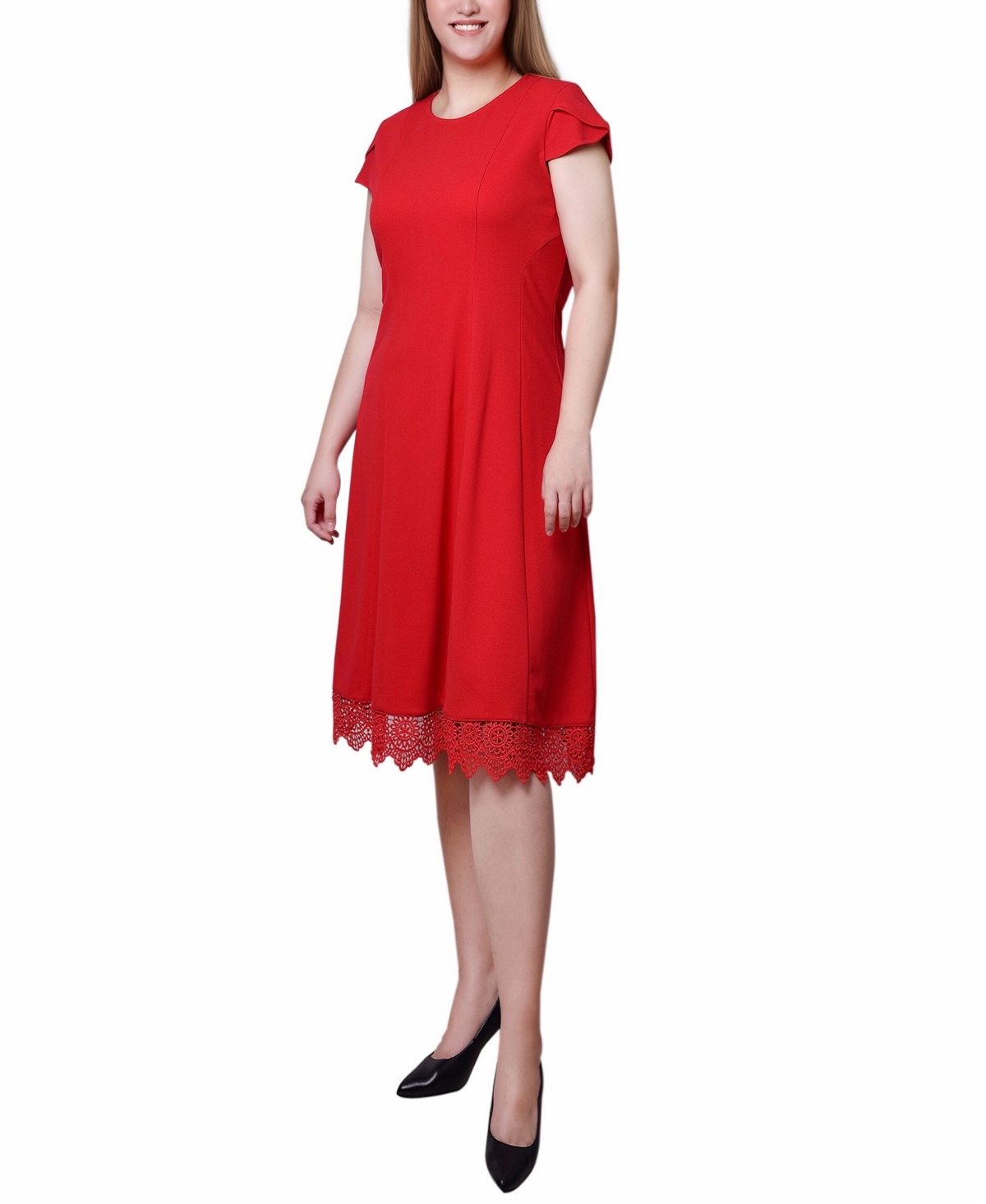Ny Collection Women's Chiffon Sleeve Scuba Dress In Fire Red