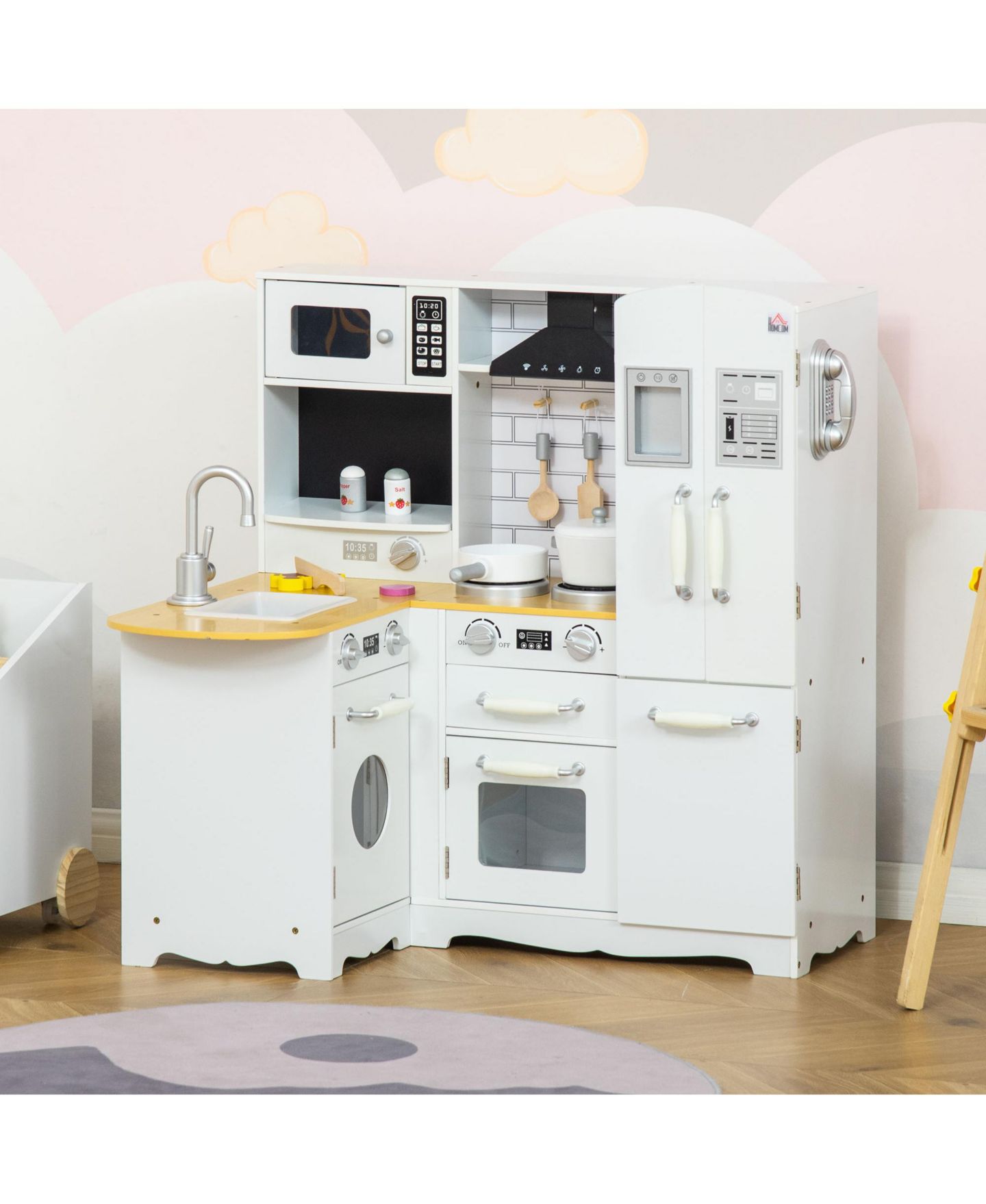 Детские игрушки Streamdale Furniture Wooden Play Kitchen with Sound Effects, 14-Piece, Ages 3+, цвет: Серебристый — фото 9