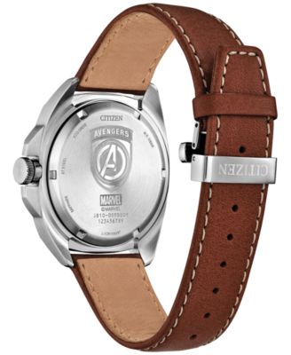 Eco-Drive Men's Marvel Classic Avengers Legacy Brown Leather Strap Watch 42mm