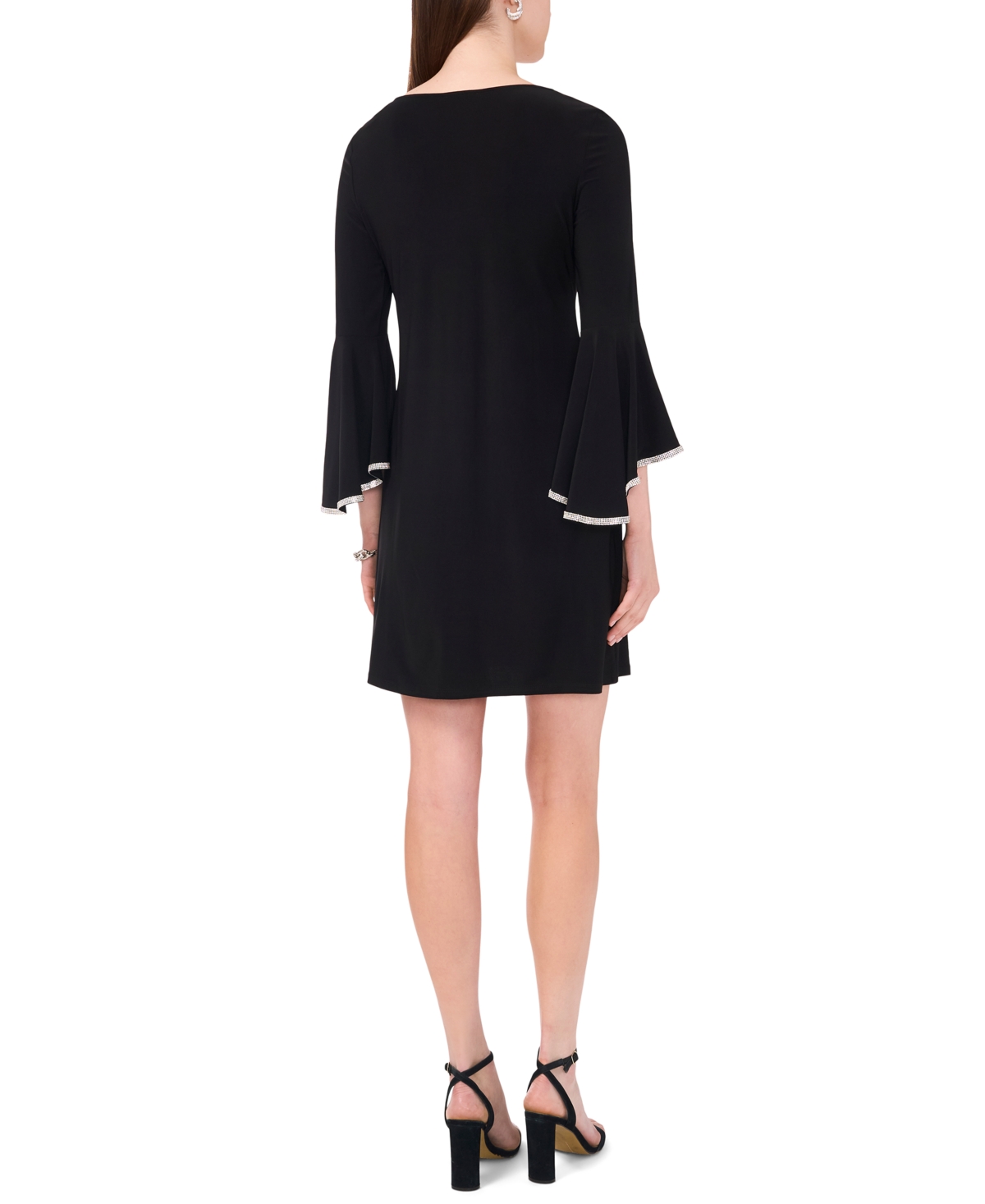 MSK WOMEN'S METALLIC-TRIM BELL SLEEVE SHIFT DRESS 