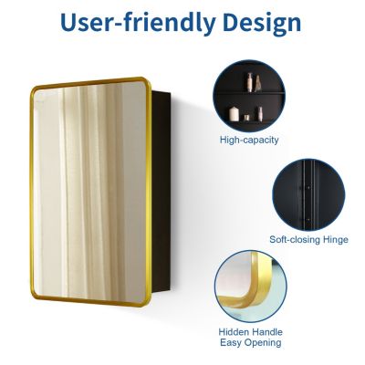 2028 inch Gold Metal Framed Wall mount or Recessed Bathroom Medicine Cabinet with Mirror
