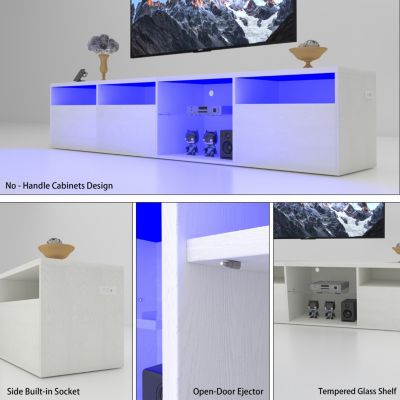 Streamdale LED TV Stand with RGB Lights and Storage (White)