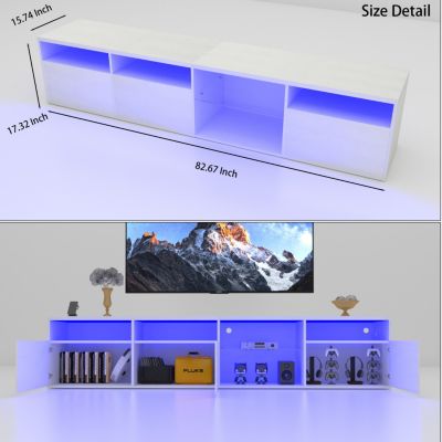 Streamdale LED TV Stand with RGB Lights and Storage (White)